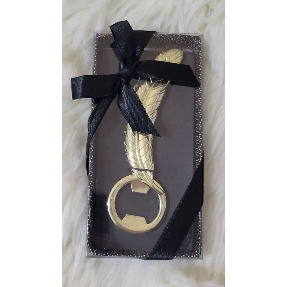 DEI FEATHER BOTTLE OPENER BEER SODA POP GOLD TONE BAR NOVELTY NIB